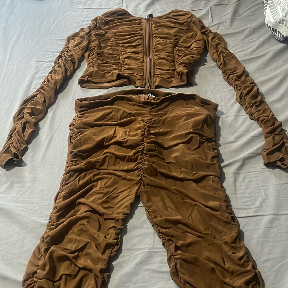 Brown Ruched Set